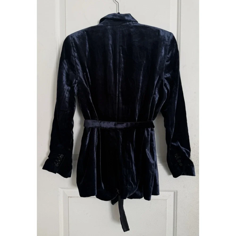 Ann Taylor Velvet Belted Blazer Jacket Coat Wrap Womens 14 Petite Dark Blue Navy